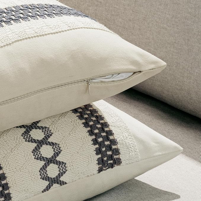 MIULEE Set of 2 Gray Boho Decorative Lumbar Pillow Covers 12x20 Inch | - Image 5