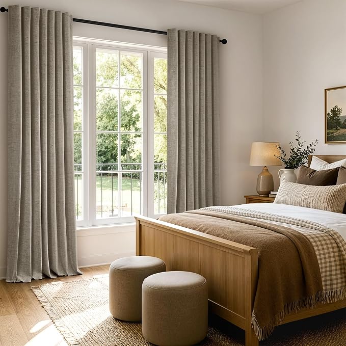 MIULEE 100% Blackout Linen Curtains 42 x 63 Inch Faux Linen 2 Panels | Thermal - Image 8