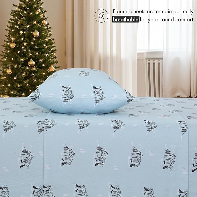 RUVANTI Flannel Sheets Full Size - 100% Cotton Double Brushed Bed Sheets Set, Deep Pockets 16 Inches, All Seasons Breathable & Extra Soft Full Sheets, Warm & Cozy, 4 Piece, Soul Dog
