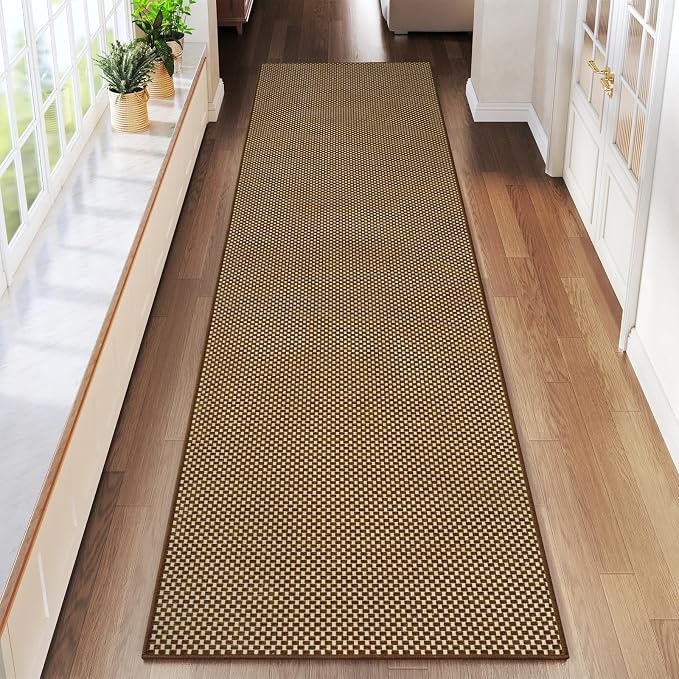 Hallway Runner Rug Long Kitchen Runner Washable Dark Brown 2x8 ft | Boho Woven by YDKGL