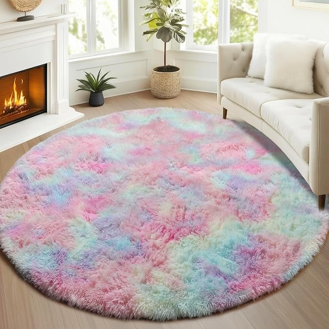 Rainbow Round Area Rugs 5ft, Soft Bedroom Circle Rug Mats - Image 8