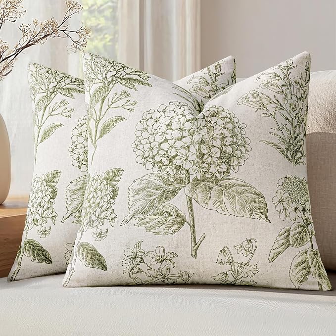 Set of 2 Euro Floral Pillow Covers 24x24 Inch Light Green | Decorative Neutral by SWANCOCO