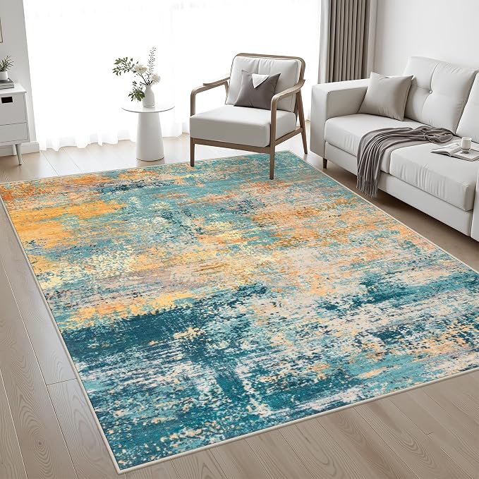 5x7 Area Rug Living Room: Modern Washable Soft Carpet Rosy Haze | by FXRHLP