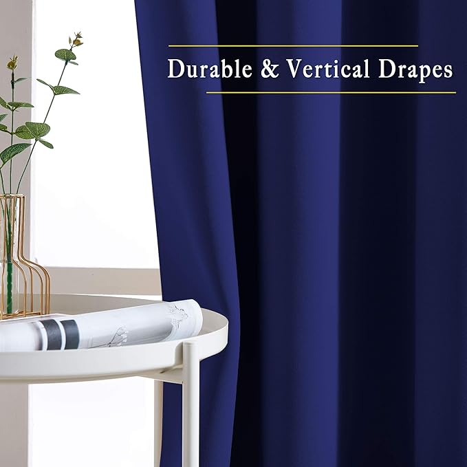 NICETOWN Blackout Window Curtains and Drapes - Thermal Insulated Solid Grommet Top Blackout Panels/Draperies for Kid's Room (Navy Blue, 1 Pair, 52 x 63 Inch)