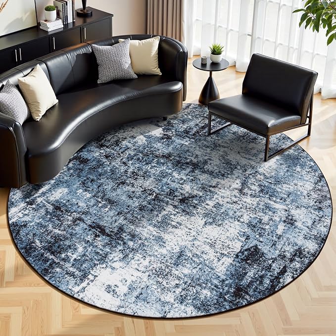 Rugflix Round Area Rugs 8Ft for Living Room, Washable Navy Blue Circle Rug | by RugflixAreaRugs