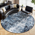 Rugflix Round Area Rugs 8Ft for Living Room, Washable Navy Blue Circle Rug | by RugflixAreaRugs