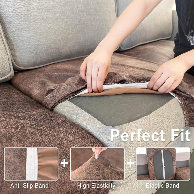 ANARACHON Leather Look Couch Cushion Covers Sofa Seat Slipcovers Sets Couches - Image 4