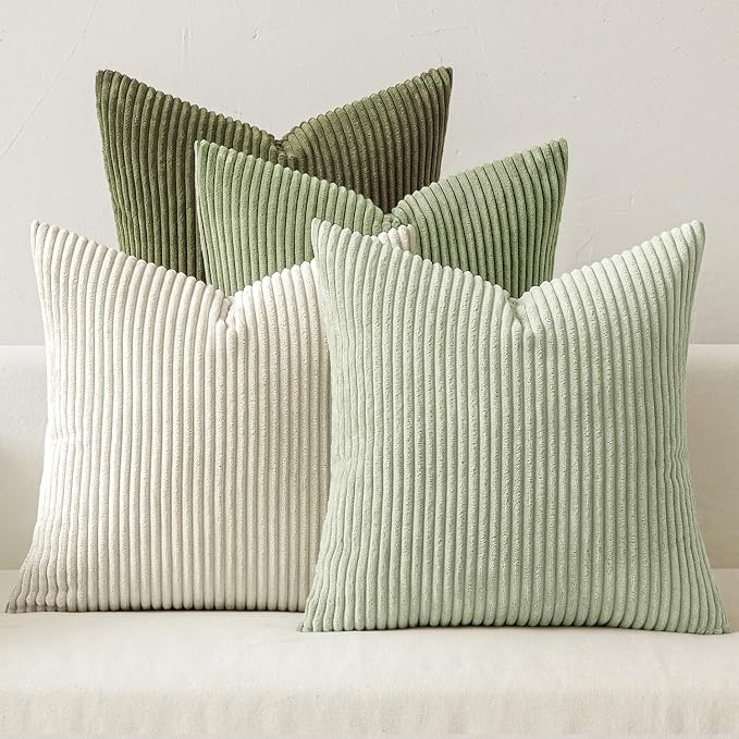 MIULEE Soft Corduroy Decorative Throw Pillow Covers Light Green 18x18 | Set of 4 by MIULEE