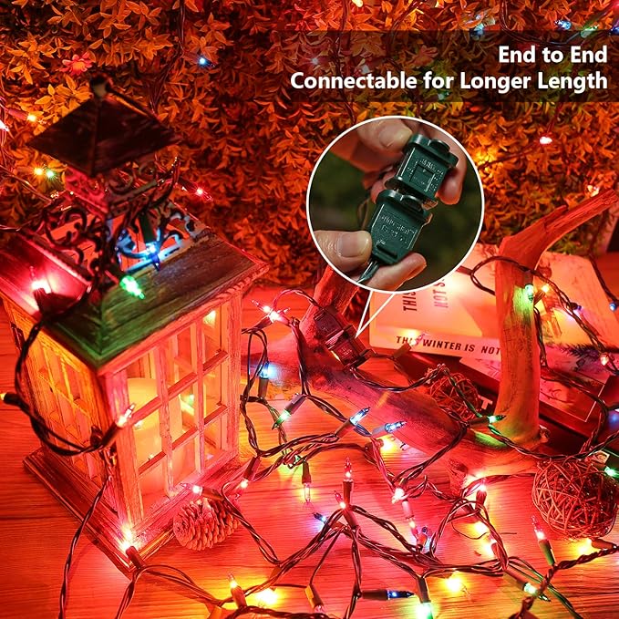 BrizLabs Multicolored Christmas Lights, 69.6ft 300 Count Connectable Christmas Tree Lights, 120V UL Certified Incandescent Light String, Mini Xmas Light for Indoor Xmas Holidays Home Decoration
