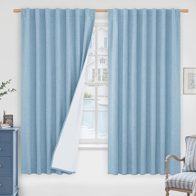 100% Blackout Linen Curtains 63 Inches Long by LAMIT