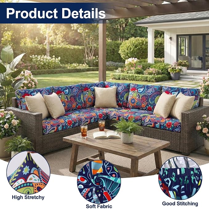 Smiry Waterproof Patio Cushion Covers, Stretch Outdoor Furniture Covers | Couch - Image 5