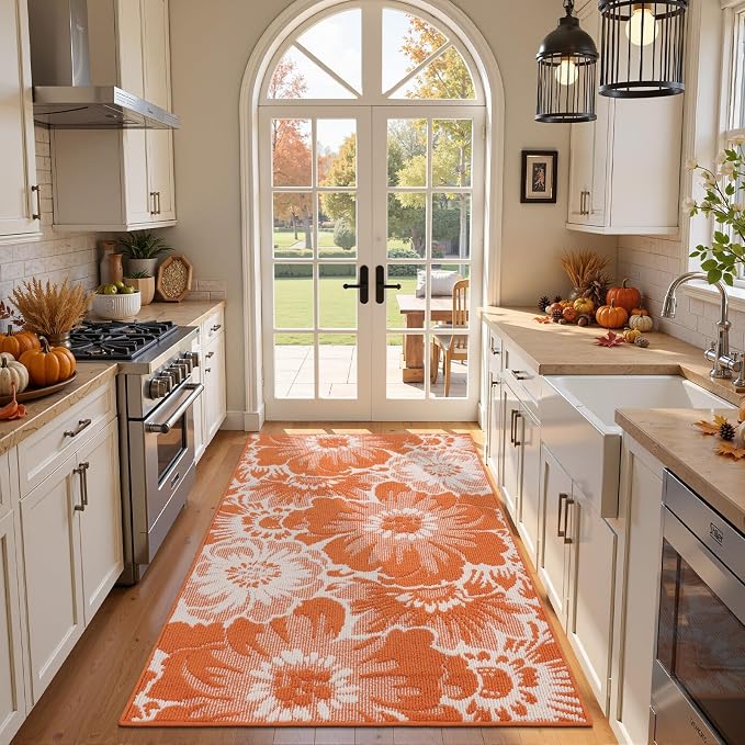 Findosom Fall Washable Area Rug 3x5, Non Slip High-Low Textured Floral Rugs - Image 4