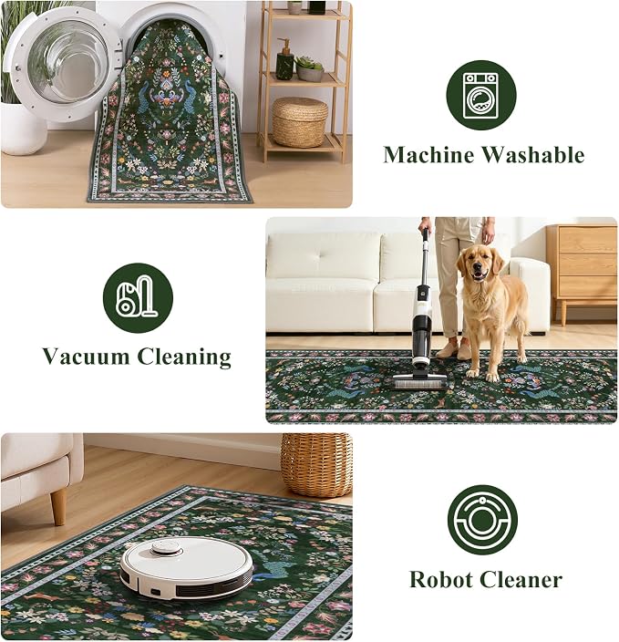 HEBE Hallway Runner Rug 2'x8', Washable Non Slip Kitchen Rug Runner | Soft Boho - Image 5