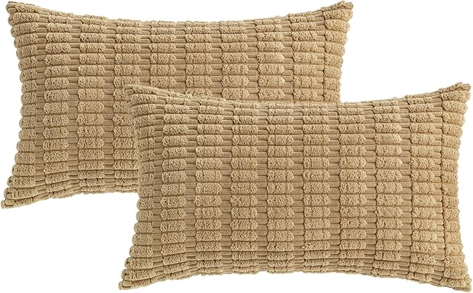 MIULEE Lumbar Corduroy Decorative Throw Pillow Covers 12x20 Khaki Pack of 2 | - Image 6