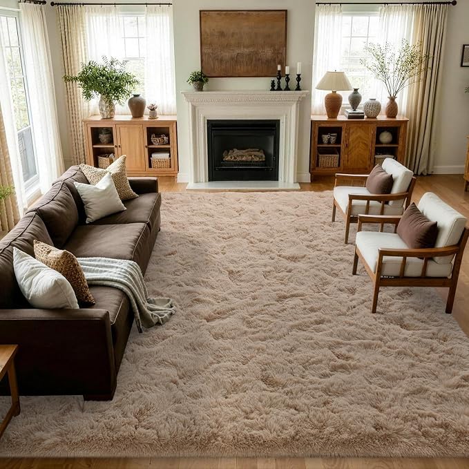 8x10 Extra Large Beige Fluffy Area Rug Non-Slip by ModernHomeDecor