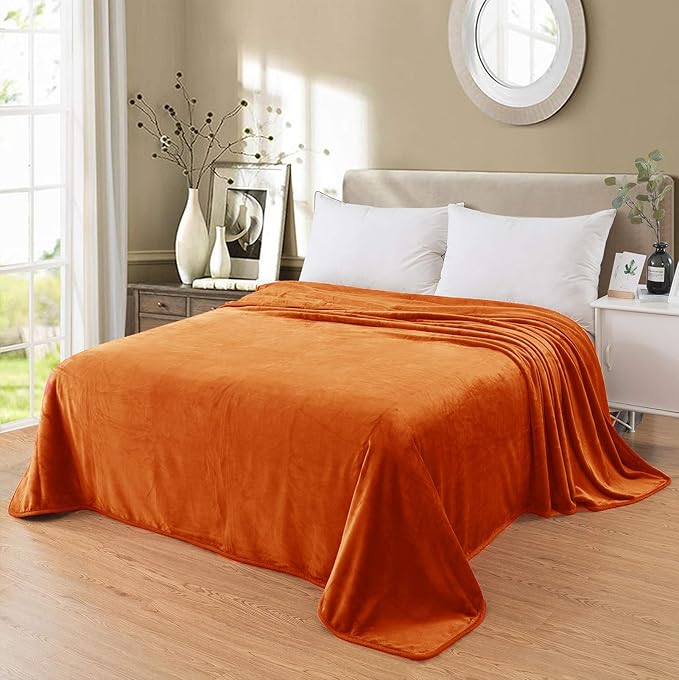 Fleece Blankets for All Season - Premium Lightweight Anti-Static Throw for Travel Size Bed Extra Soft Brush Fabric Warm Sofa Thermal Blanket 51" x 60"(Orange)