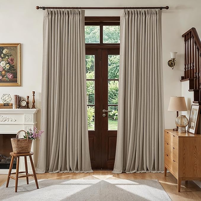 Dark Flax Linen Pinch Pleated 100% Black Out 105 Inch Curtains by Twodrapes