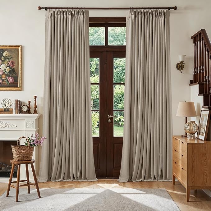 Deep Flax Greige Pleated Blackout Curtains 96 Inches Long 2 Panels | Room by Twodrapes