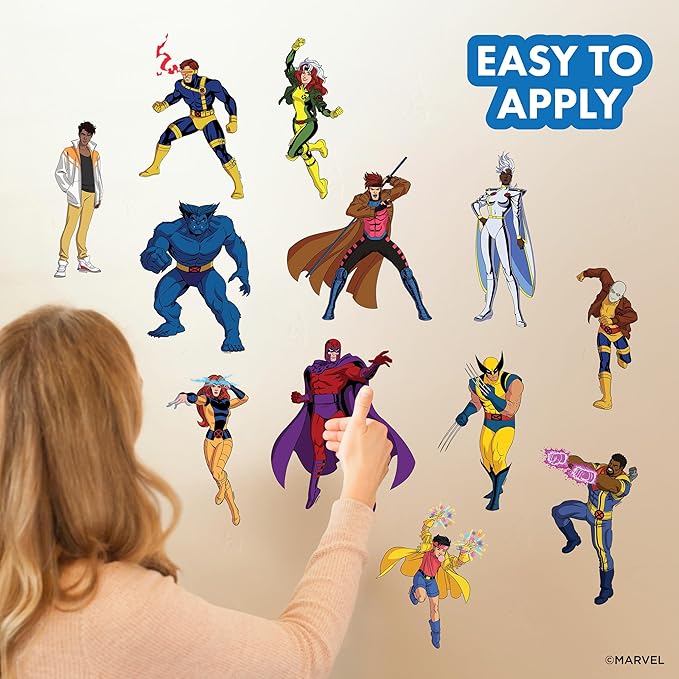 Marvel X-Men Wall Decals - Set of 12 Wall Stickers Wolverine Cyclops Storm Rogue Vinyl Stickers for Bedroom Bathroom Decor - Peel and Stick Room Decorations
