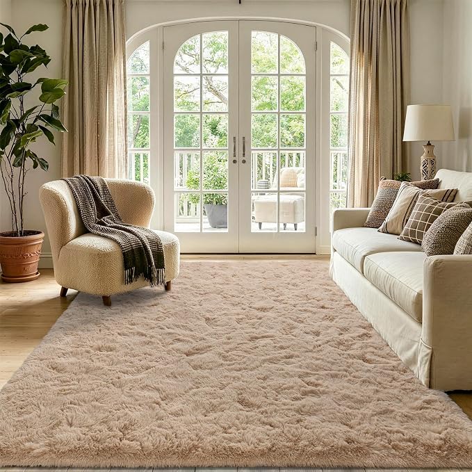 Noahas 4'x5'3'' Beige Fluffy Soft Area Rug Non-Slip - Image 2