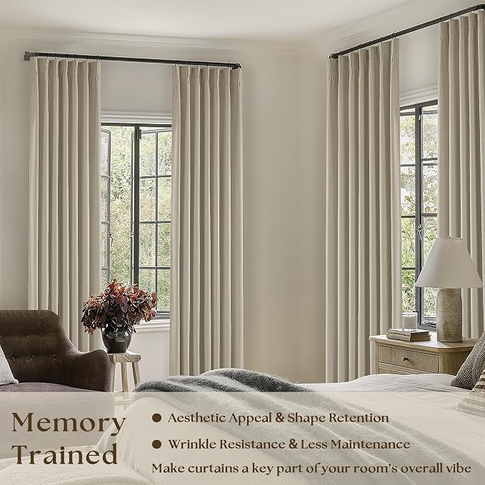 Burlywood Birch 100% Blackout Pinch Pleated Linen Curtains 92 Inches Long | - Image 4