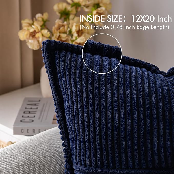 MIULEE Decorative Lumbar Throw Pillow Covers 12x20 Inch Navy Blue 2 Pack | Boho - Image 2