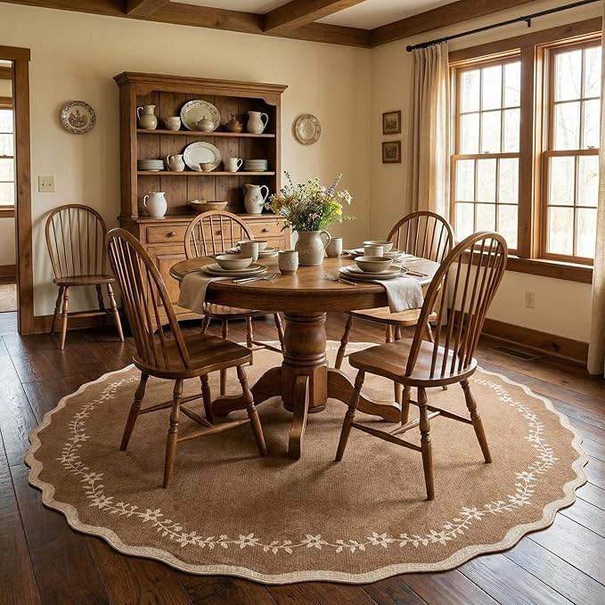 GarveeHome Large Round Rug 8ft Scalloped Washable Circle Living Room Rug | Soft - Image 3