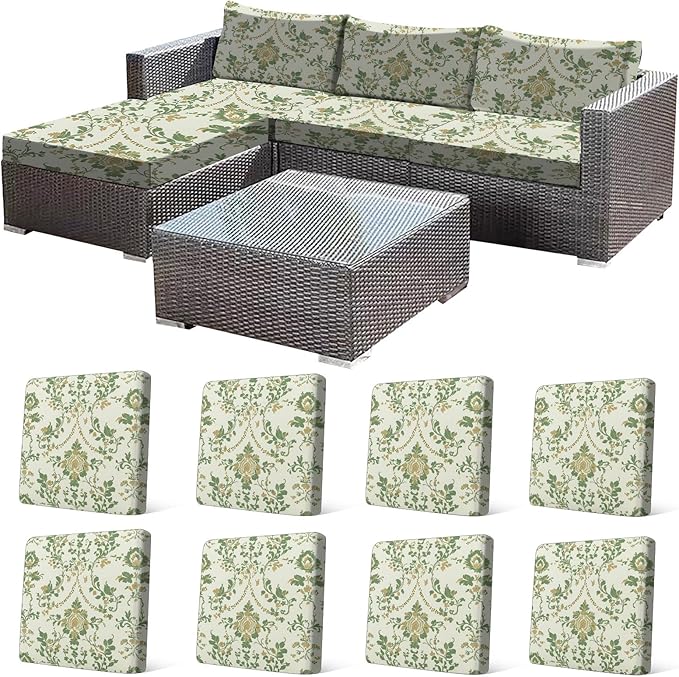 CALBODE 8 Pcs Stretch Outdoor Seat Cushion Covers, Indoor/Outdoor Couch Cover by CALBODE