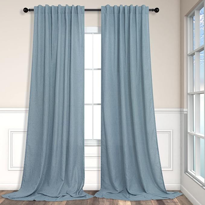 60 Inch Wide Blue Linen Curtains - Image 2