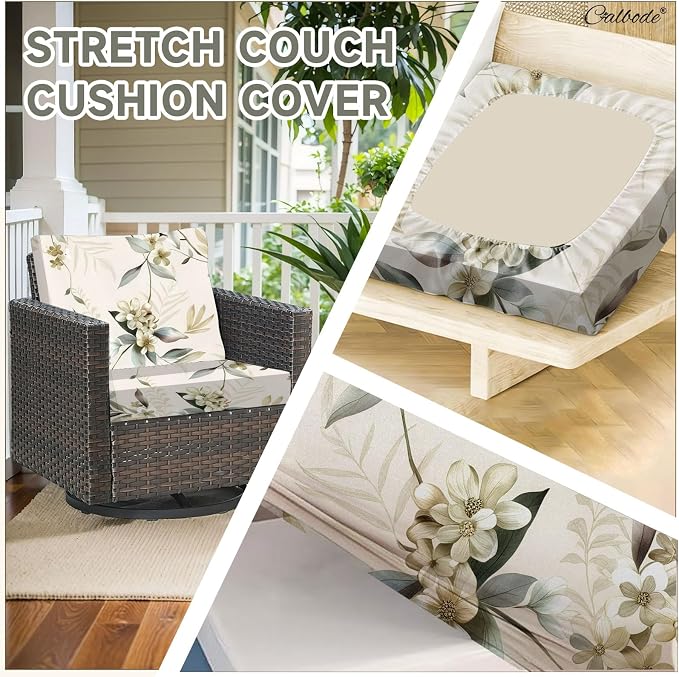 CALBODE 8 Pcs Stretch Indoor/Outdoor Seat Cushion Covers, - Image 3