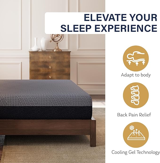 EGOHOME 10 Inch King Mattress, Copper Gel Cooling Memory Foam Mattress for Back Pain Relief,Therapeutic Double Mattress Bed in a Box, Made in USA, CertiPUR-US Certified, 76x80x10 Black