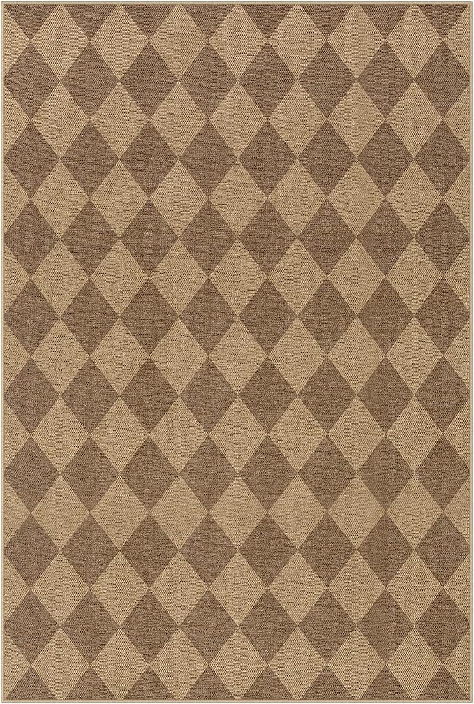 Lahome Checkered Easy Jute Outdoor Patio Rug, 6x9 Living Room Rugs Washable | - Image 8