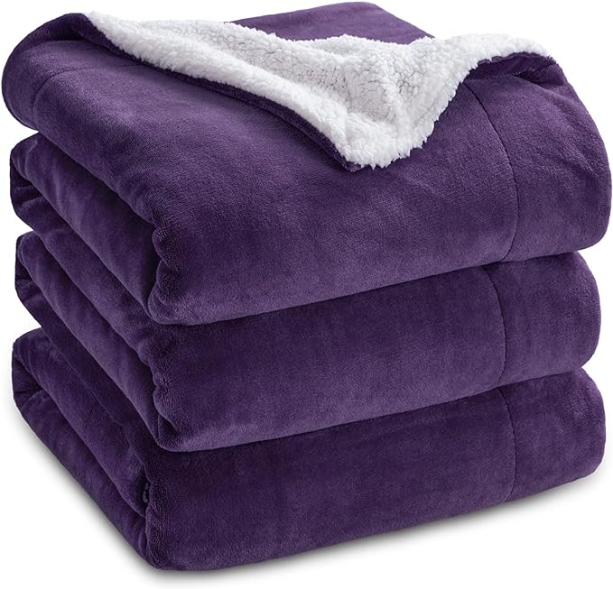 Bedsure GentleSoft Sherpa Fleece Blankets King Size for Bed - Thick and Warm Throw for Girls and Women, Soft Fuzzy Plush King Blanket for Winter, Purple, 108x90 Inches