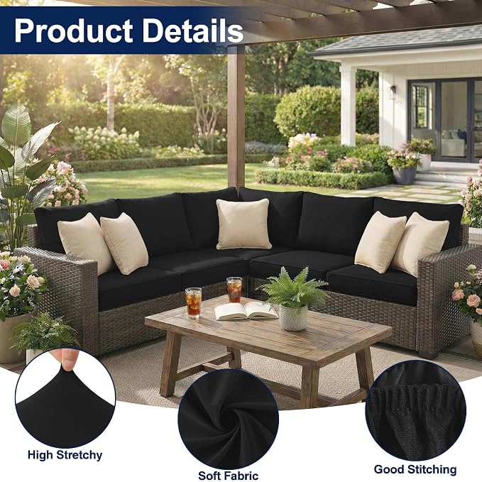 Smiry Waterproof Patio Cushion Covers, Stretch Outdoor Furniture Covers | Couch - Image 5