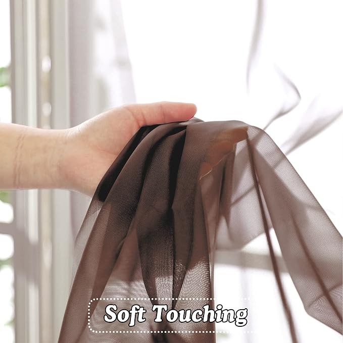2 Panels Sheer Curtains 63 Inches Long Light Weight Soft Voile Drapes, Window - Image 5