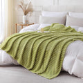 Moss Green Throw Blanket for Couch Sofa 60x80 inches Striped Design | Fleece by Unknown