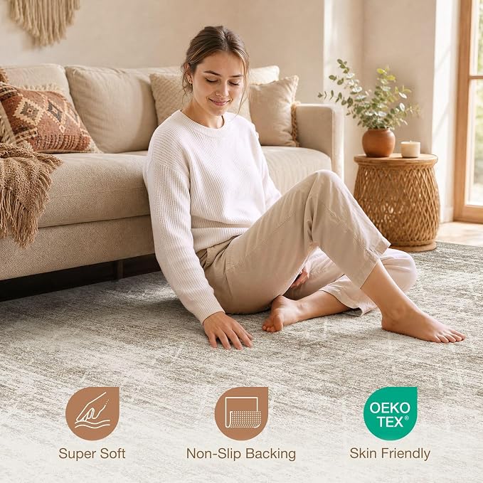 cotiled Boho 10x14 Area Rug for Living Room: Large Moroccan Washable Rug | - Image 7