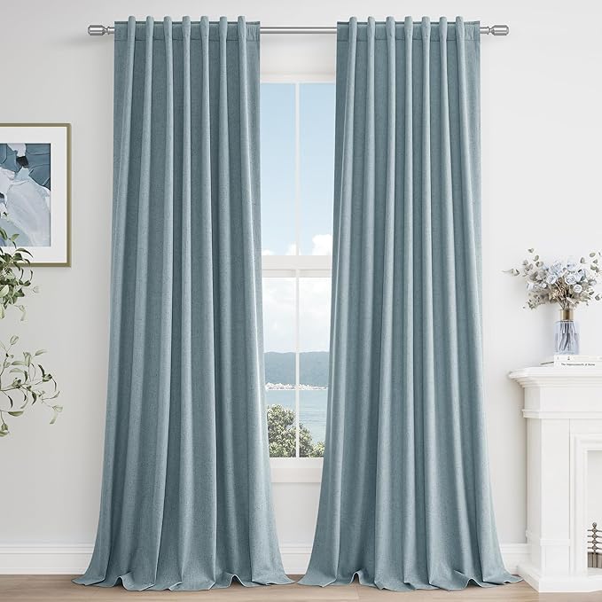 100% Blackout Linen Curtains 90 Inch Length 2 Panels Set by Guken