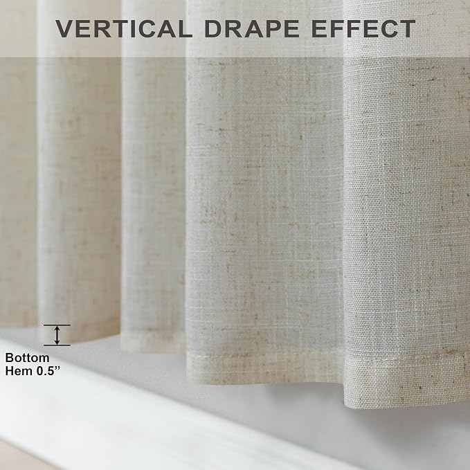 Pitalk Flax Linen Sheer Curtains & Drapes 38 Inch Wide Tan Beige Colored - Image 8