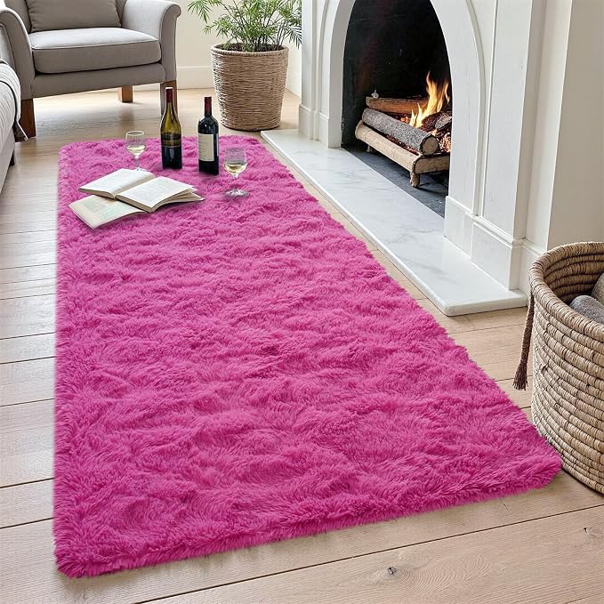 2x6 Hot Pink Fluffy Soft Runner Rug Non-Slip - Image 4