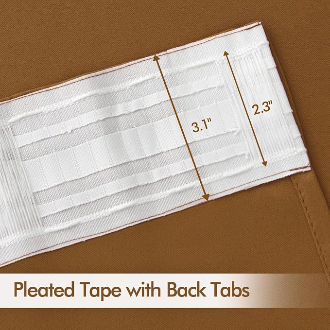 MIULEE Golden Brown Back Tab Blackout Curtains 52x63 Inches Long 2 Panels | Rod - Image 4
