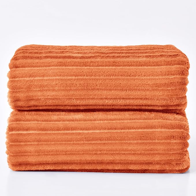 BEDELITE Ribbed Jacquard Burt Orange King Size Blanket - Image 9