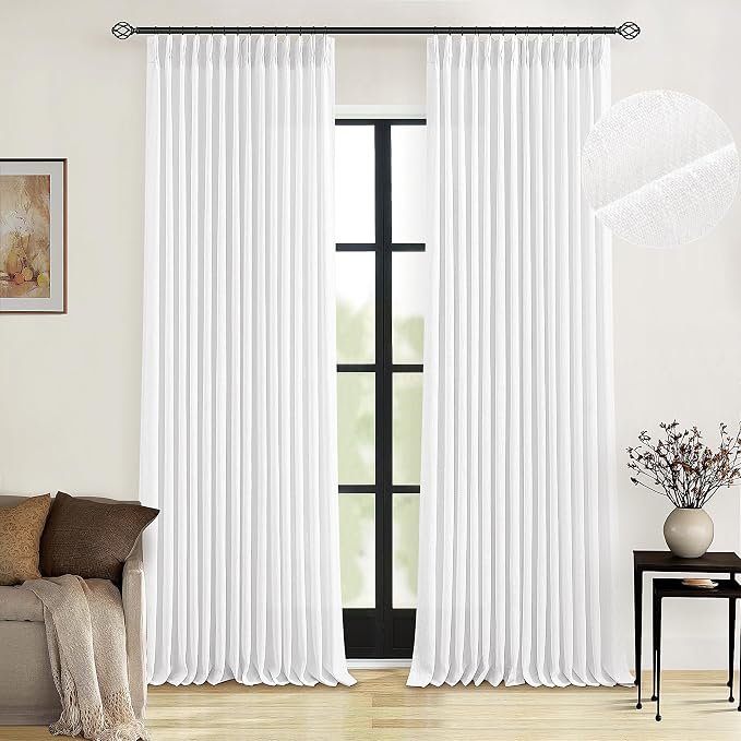 Extra Long Snow White Pinch Pleated 132 Inch Linen Curtains | Memory Training - Image 7