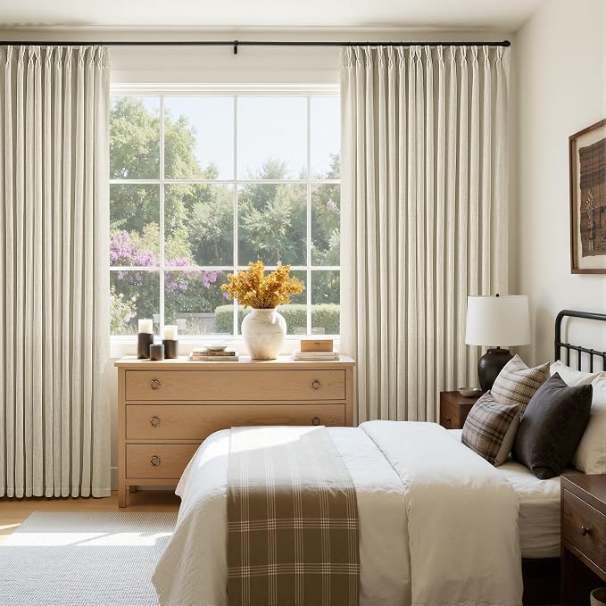 Extra Wide Pinch Pleat 100 x 96 Inch Linen Semi Sheer Curtains 1 Panel | - Image 6