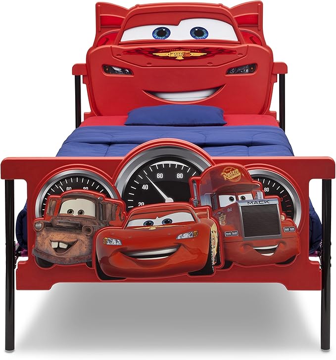 Delta Children Plastic 3D-Footboard Twin Bed, Disney/Pixar Cars Snooze 6 inch Memory Foam Twin Mattress (Bundle)