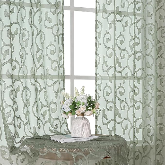 Furman Sage Green Sheer Curtains 45 Inch Length 2 Panels Set - Image 2