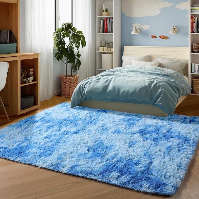 Area Rugs for Bedroom Living Room, Fluffy Fuzzy Shag Shaggy 4x6 Bedside Tie-Dye by ONASAR