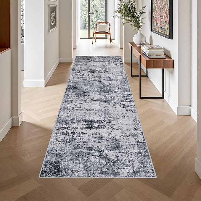 3x10 Washable Runner Rug：Modern Abstract Kitchen Soft Carpet Grey | - Image 4