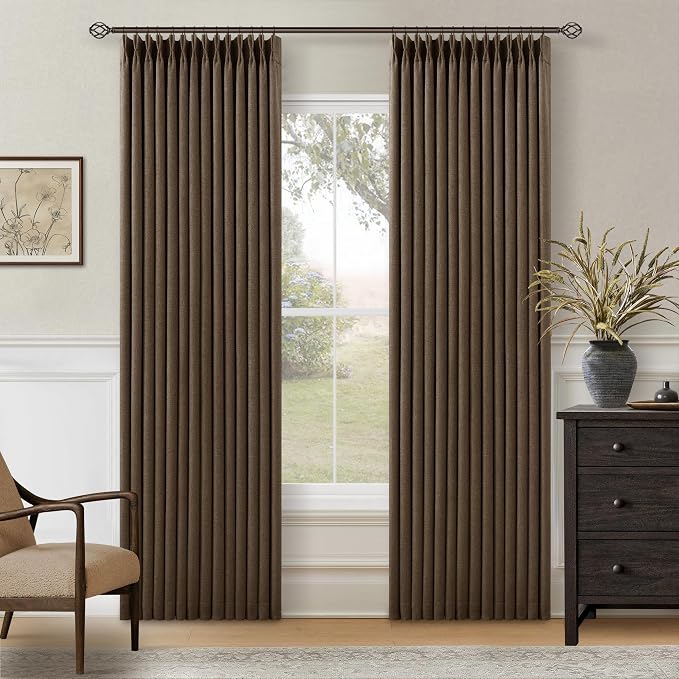 Dutch Cocoa Blackout Pinch Pleat Linen Curtains 84 Inches Long 2 Panels | Dual by Twodrapes