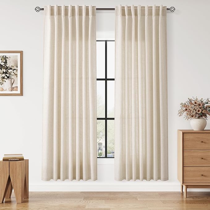 Linen Curtains for Living Room 80 Inches Long Modern Farmhouse Decor Light by Nanspring